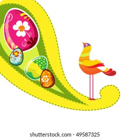 Easter card template - abstract basket with colored eggs