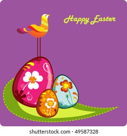 Easter card template - abstract basket with colored eggs