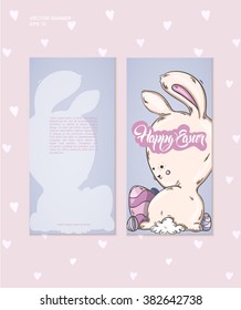 Easter card. Template banner cute Bunny with Easter eggs. Banners design for web app. Vector illustration.
