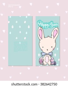 Easter card. Template banner cute Bunny with Easter eggs. Banners design for web app. Vector illustration.