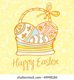Easter card template - basket with colored eggs