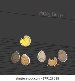 Easter card template with brown eggs and little chicken
