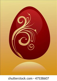 Easter card template with chocolate egg and floral pattern