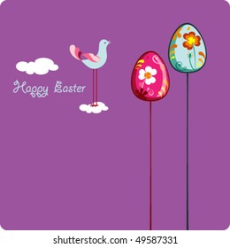 Easter card template - cloud shape bunny with colored eggs