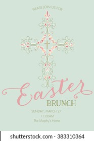 Easter Card Template With Cross And Brunch Text - Vector