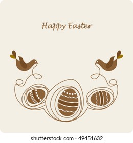 Easter card template - cute birds with with eggs