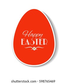 Easter card template design. Paper label in shape of egg with lettering on white background 