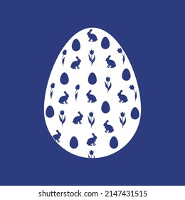 
Easter card template. Easter egg vector illustration with bunnies and flowers