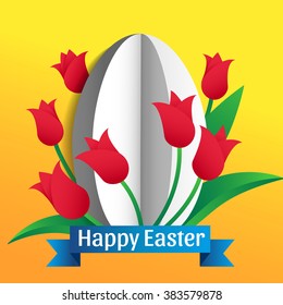 Easter Card. Template with Easter eggs and flowers.