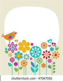 Easter card template with flowers and a bird