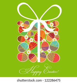 Easter card template - gift box from eggs