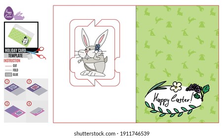 Easter card template. the hare is talking on a smart phone. vector doodle