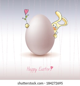 Easter card template, painted egg and rabbit 
