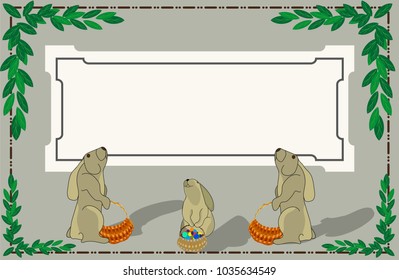 Easter card template with rabbits on a gray background