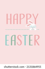 Easter Card with Text and Cute Bunny with Glasses, Vector