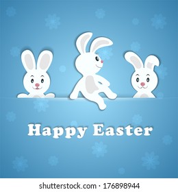 Easter card with a three Easter rabbits, illustration.