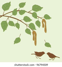 Easter Card with tree, eggs and birds