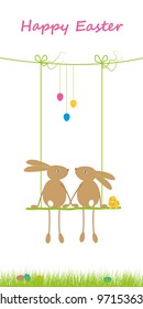 Easter card with two rabbits/easter/rabbits on a swing