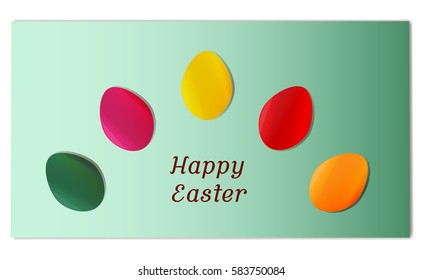 Easter card with varicolored eggs on green background