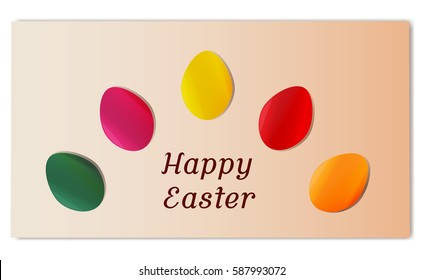 Easter card with varicolored eggs on beige background