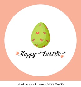 Easter card vector design. Happy Easter wishes with green colored egg flat illustration. 
