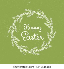  Easter card - vector illustration with flowers on green backgro