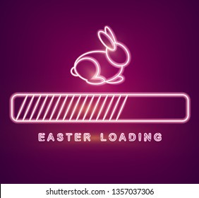Easter card Vector with neon rabbit loading symbol. Spring holidays