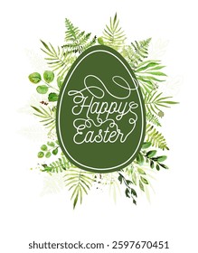 Easter card with watercolor green leaves. hand drawn. Not AI, Vector illustration.

