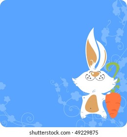 Easter card with a white bunny and carrot