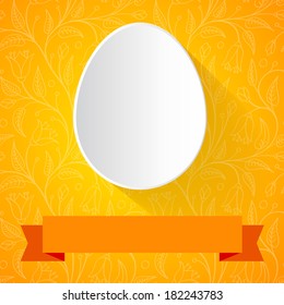 Easter card - white paper cut egg on bright background. Abstract vector illustration.