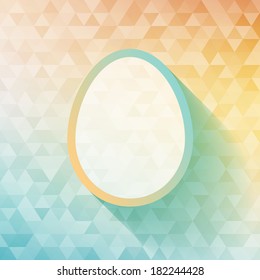 Easter card - white paper cut egg on triangles tessellation background. Abstract vector illustration.