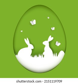 Easter Card With White Rabbits, With Gradient Mesh, Vector Illustration