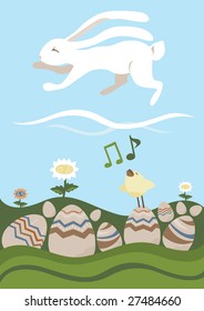 Easter Card: Wight Rabbit and Songbird