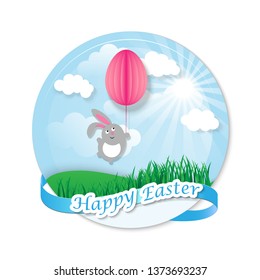 Easter card with the words "Happy Easter" with a rabbit