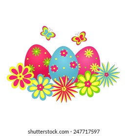 easter card.eggs,butterfly and flower on a white background,vector