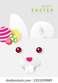Easter card,poster with face rabbit. egg easter colorful. Vector illustration. Place for your text.