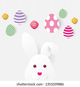 Easter card,poster with rabbit. egg easter colorful.spring flowers on colorful Vector illustration. Place for your text.