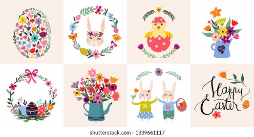 Easter cards collection with seasonal elements