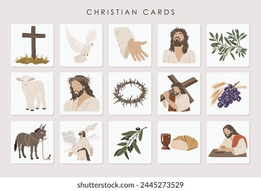 Easter cards, Jesus silhouettes, Christian vector illustration set