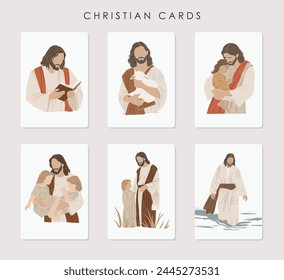 Easter cards, Jesus silhouettes, Christian vector illustration set