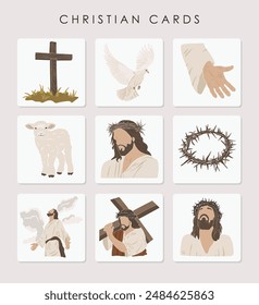 Easter cards, Jesus silhouettes, Christian vector illustration set	