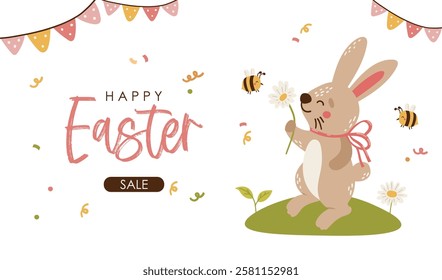 Easter cards printable, Bunny cards vector, Easter greetings cards, Sale, flyer, invitation