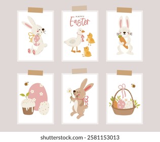 Easter cards printable, Bunny cards vector, Easter greetings cards, Sale, flyer, invitation