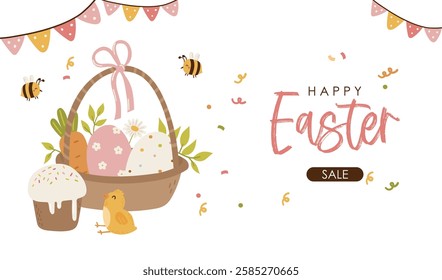 Easter cards printable, Bunny cards vector, Easter greetings cards, Sale banner, Spring invitation