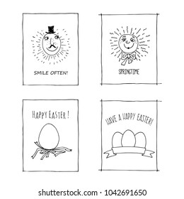 Easter cards set with egg and suns. Hand drawn vector design.
