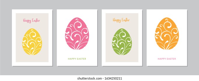 Easter cards set with hand drawn ornamental egs. Doodles and sketches vector vintage illustrations