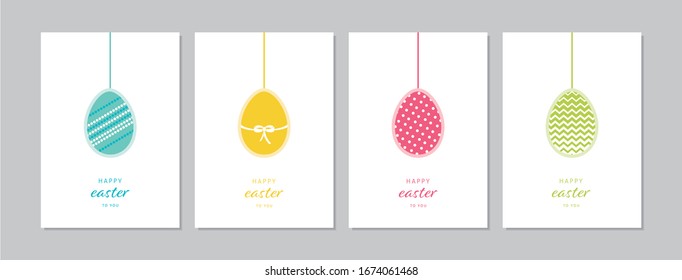 Osterkarten mit handgezeichneten Hängeeiern. Doodles und Skizzen Vektorillustration Vintage Illustrationen