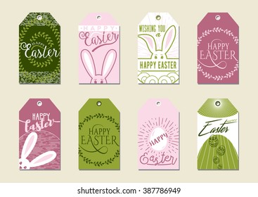 Easter cards set. Happy Easter tags backgrounds. Hand drawn, lettering, typography elements. Felicitations, perfect for Easter presents and gifts