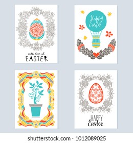 Easter cards set. Isolated on white background. Handwritten font, handdrawn