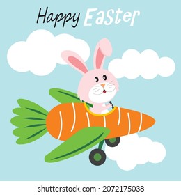 Easter carrot plane and rabbit for easter card